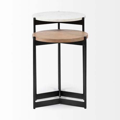 Larkin II Marble and Medium Brown Wood Round Tabletop Nesting End/Side Tables from Mercana - Luna Furniture