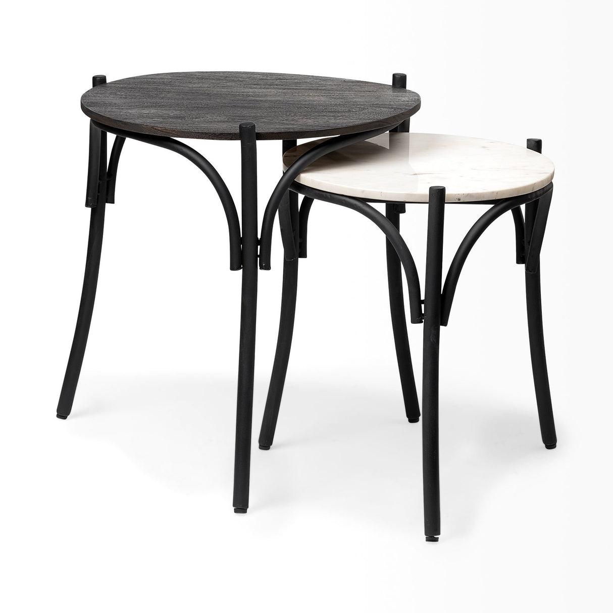 Etienne VII 24" Set of Two Round Top Black Wood and Marble Top Nesting Table from Mercana - Luna Furniture