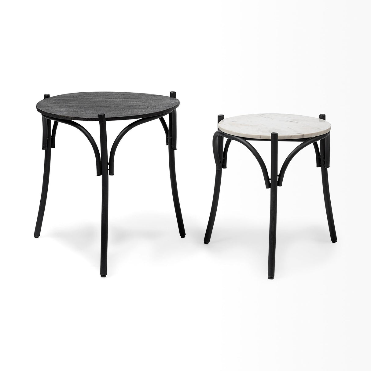 Etienne VII 24" Set of Two Round Top Black Wood and Marble Top Nesting Table from Mercana - Luna Furniture