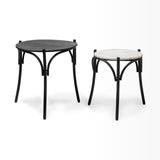 Etienne VII 24" Set of Two Round Top Black Wood and Marble Top Nesting Table from Mercana - Luna Furniture