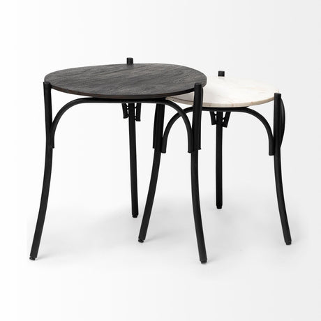 Etienne VII 24" Set of Two Round Top Black Wood and Marble Top Nesting Table from Mercana - Luna Furniture