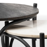 Etienne VII 24" Set of Two Round Top Black Wood and Marble Top Nesting Table from Mercana - Luna Furniture