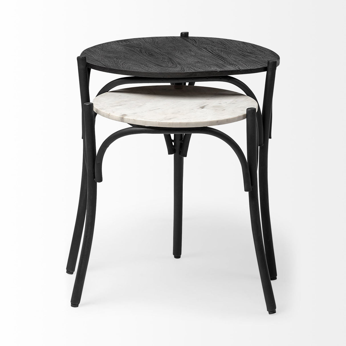 Etienne VII 24" Set of Two Round Top Black Wood and Marble Top Nesting Table from Mercana - Luna Furniture