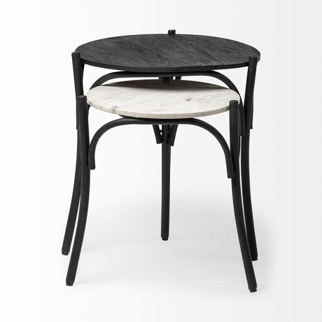 Etienne VII 24" Set of Two Round Top Black Wood and Marble Top Nesting Table from Mercana - Luna Furniture
