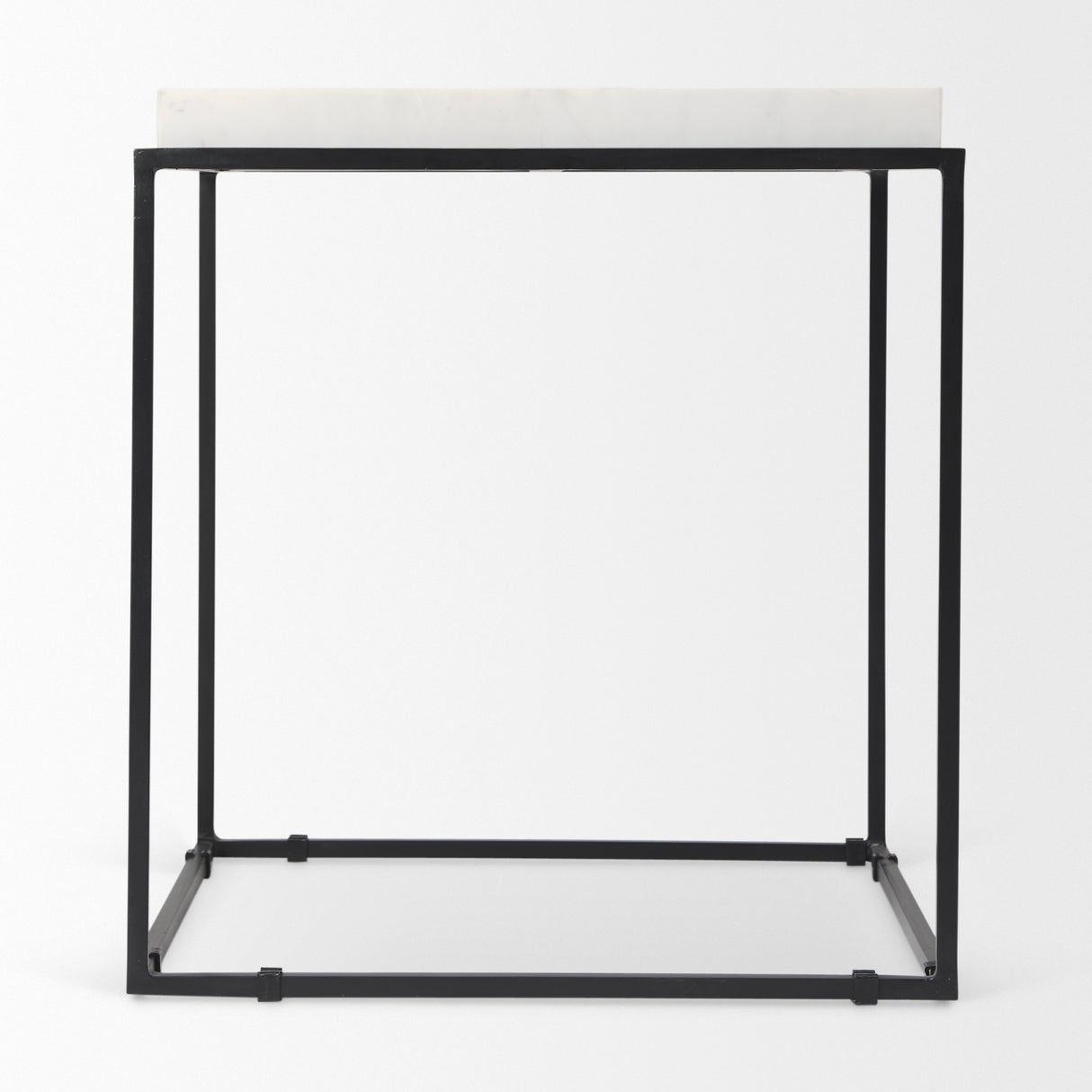 Nathan II 18" x 20" Square Top White Marble and Black Metal End/Side Table from Mercana - Luna Furniture