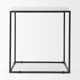 Nathan II 18" x 20" Square Top White Marble and Black Metal End/Side Table from Mercana - Luna Furniture