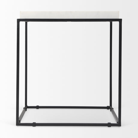 Nathan II 18" x 20" Square Top White Marble and Black Metal End/Side Table from Mercana - Luna Furniture