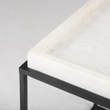 Nathan II 18" x 20" Square Top White Marble and Black Metal End/Side Table from Mercana - Luna Furniture