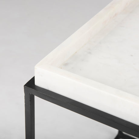 Nathan II 18" x 20" Square Top White Marble and Black Metal End/Side Table from Mercana - Luna Furniture