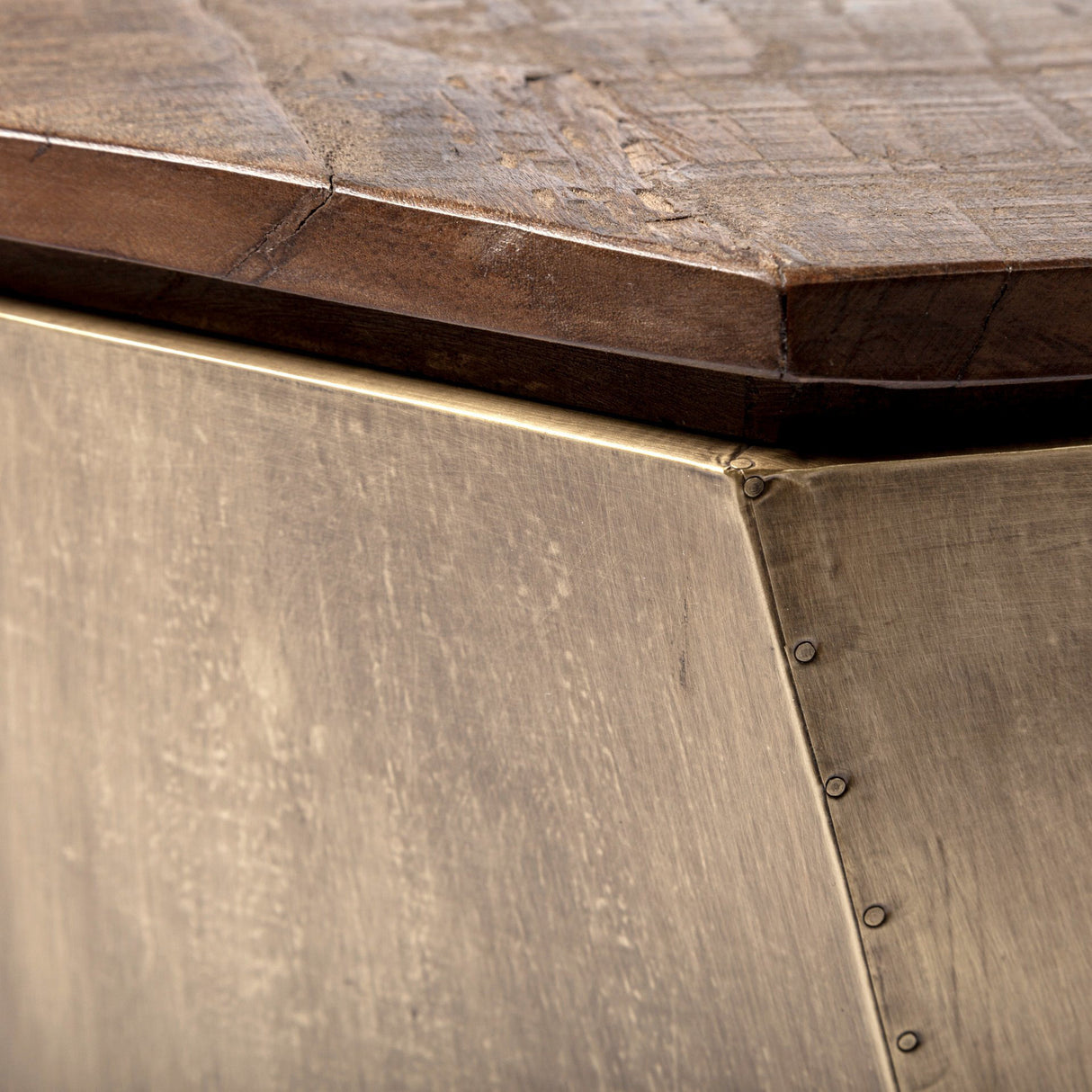 Esagono Octagonal Gold Metal-Clad Reclaimed Wood End/Side Table w/ Storage from Mercana - Luna Furniture