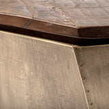 Esagono Octagonal Gold Metal-Clad Reclaimed Wood End/Side Table w/ Storage from Mercana - Luna Furniture