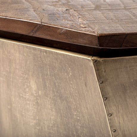 Esagono Octagonal Gold Metal-Clad Reclaimed Wood End/Side Table w/ Storage from Mercana - Luna Furniture
