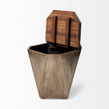 Esagono Octagonal Gold Metal-Clad Reclaimed Wood End/Side Table w/ Storage from Mercana - Luna Furniture