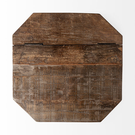 Esagono Octagonal Gold Metal-Clad Reclaimed Wood End/Side Table w/ Storage from Mercana - Luna Furniture