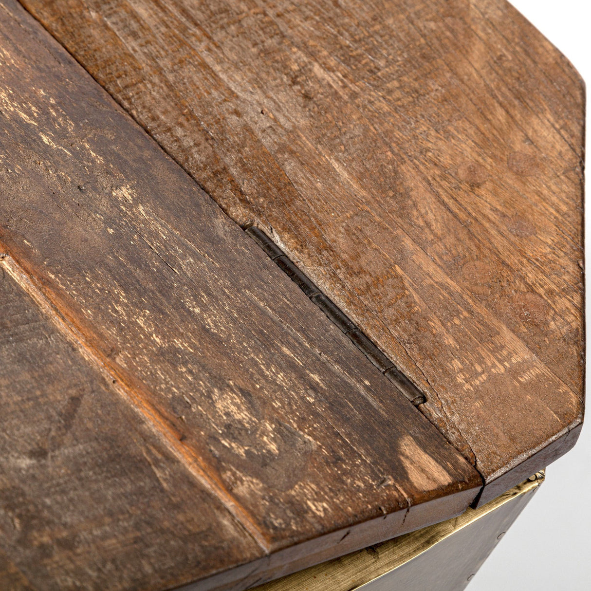 Esagono Octagonal Gold Metal-Clad Reclaimed Wood End/Side Table w/ Storage from Mercana - Luna Furniture