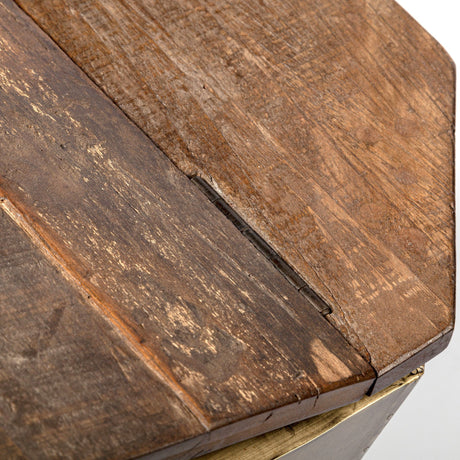 Esagono Octagonal Gold Metal-Clad Reclaimed Wood End/Side Table w/ Storage from Mercana - Luna Furniture