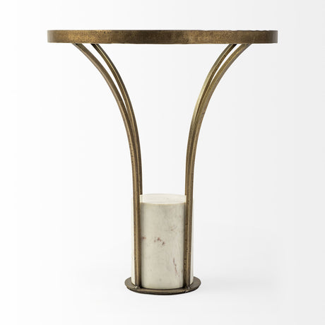 Jacinta II 21" Round Glass Top Metal and Marble Pedestal End/Side Table from Mercana - Luna Furniture