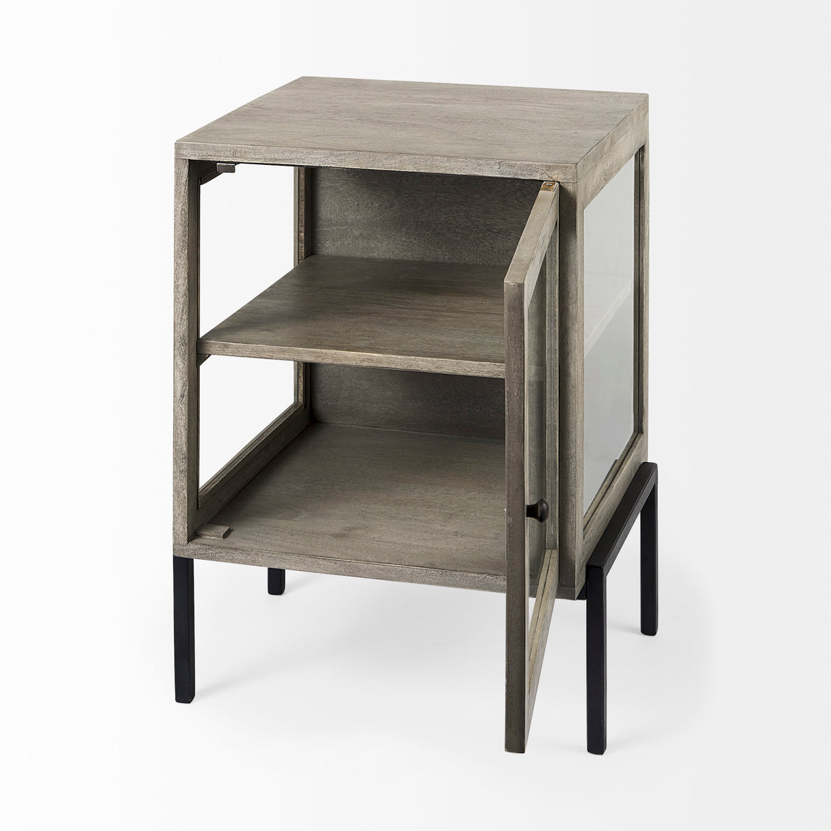 Arelius 20L x 18W x 26H Gray Wood W/ Black Metal Frame End/Side Table from Mercana - Luna Furniture