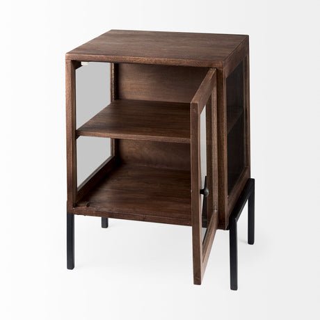 Arelius 20L x 18W x 26H Medium Brown Wood W/ Black Metal Frame End/Side Table from Mercana - Luna Furniture