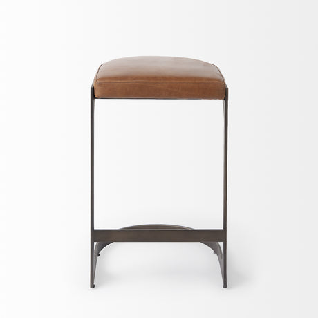 Tyson 17L x 18W x 28H Brown Leather W/ Metal Frame Counter Stool from Mercana - Luna Furniture