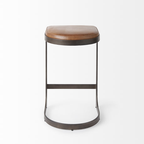 Tyson 17L x 18W x 28H Brown Leather W/ Metal Frame Counter Stool from Mercana - Luna Furniture