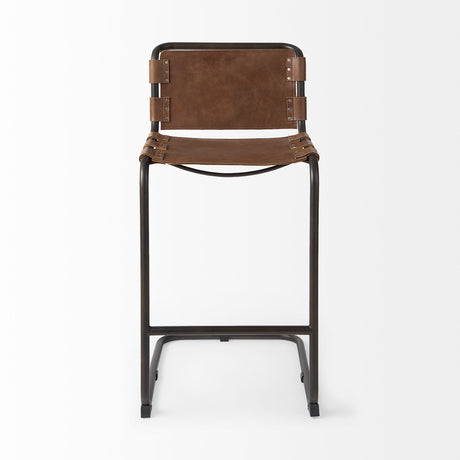 Berbick 43" Total Height Medium Brown Leather w/ Iron Frame Bar Stool from Mercana - Luna Furniture