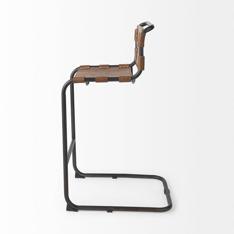 Berbick 43" Total Height Medium Brown Leather w/ Iron Frame Bar Stool from Mercana - Luna Furniture