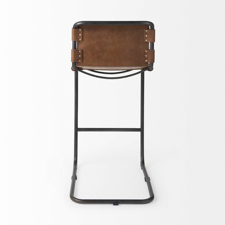 Berbick 43" Total Height Medium Brown Leather w/ Iron Frame Bar Stool from Mercana - Luna Furniture
