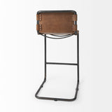 Berbick 43" Total Height Medium Brown Leather w/ Iron Frame Bar Stool from Mercana - Luna Furniture