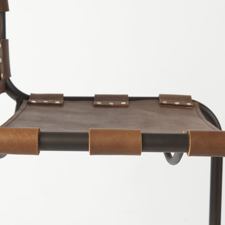 Berbick 43" Total Height Medium Brown Leather w/ Iron Frame Bar Stool from Mercana - Luna Furniture
