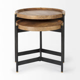Marquisa (Set of 2) 22.5L x 22.5W x 20.8H Light Brown Wood W/ Black Metal Base Nesting Side Tables from Mercana - Luna Furniture
