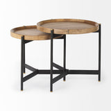Marquisa (Set of 2) 22.5L x 22.5W x 20.8H Light Brown Wood W/ Black Metal Base Nesting Side Tables from Mercana - Luna Furniture
