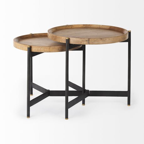 Marquisa (Set of 2) 22.5L x 22.5W x 20.8H Light Brown Wood W/ Black Metal Base Nesting Side Tables from Mercana - Luna Furniture