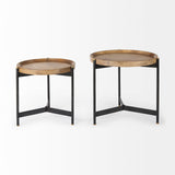 Marquisa (Set of 2) 22.5L x 22.5W x 20.8H Light Brown Wood W/ Black Metal Base Nesting Side Tables from Mercana - Luna Furniture
