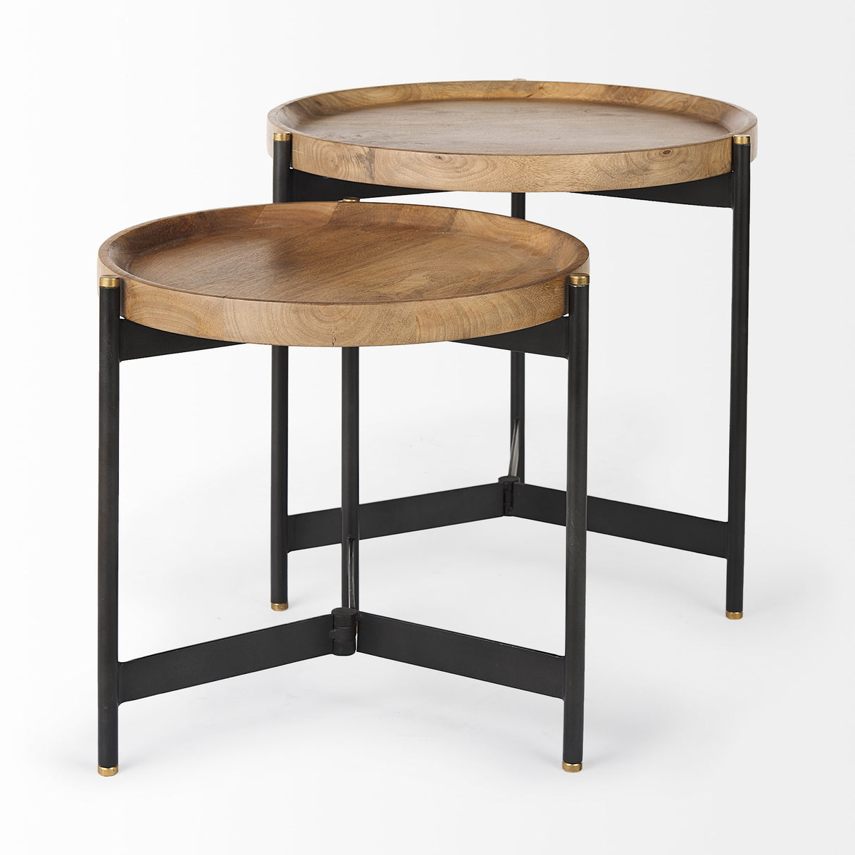 Marquisa (Set of 2) 22.5L x 22.5W x 20.8H Light Brown Wood W/ Black Metal Base Nesting Side Tables from Mercana - Luna Furniture