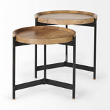 Marquisa (Set of 2) 22.5L x 22.5W x 20.8H Light Brown Wood W/ Black Metal Base Nesting Side Tables from Mercana - Luna Furniture