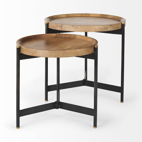 Marquisa (Set of 2) 22.5L x 22.5W x 20.8H Light Brown Wood W/ Black Metal Base Nesting Side Tables from Mercana - Luna Furniture