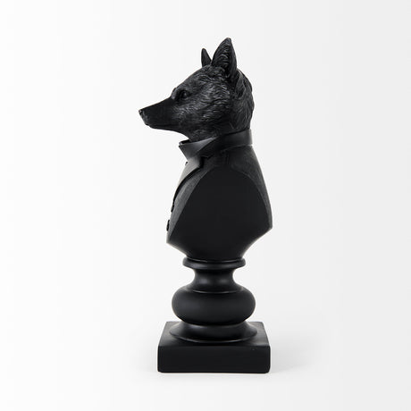 Murray 6.0L x 4.5W x 13.0H Black Painted Resin Fox in a Suit Bust from Mercana - Luna Furniture
