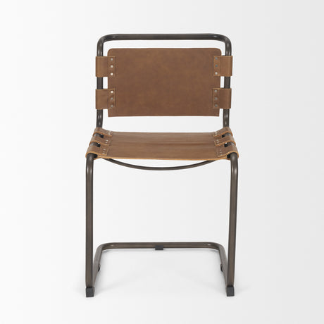 Berbick 33" Total Height Medium Brown Leather w/ Iron Frame Dining Chair from Mercana - Luna Furniture
