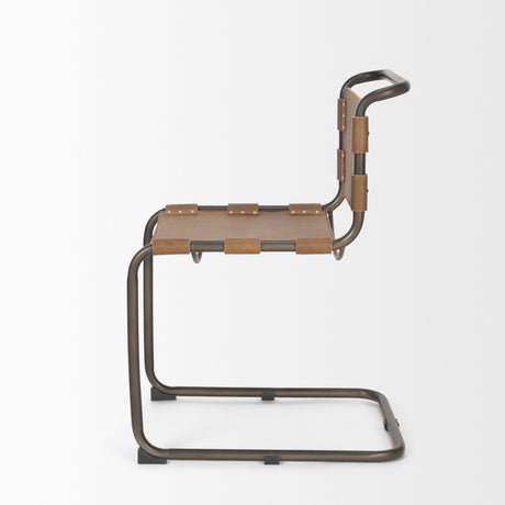 Berbick 33" Total Height Medium Brown Leather w/ Iron Frame Dining Chair from Mercana - Luna Furniture