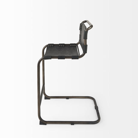 Berbick 21L x 25W x 38H Black Leather W/ Iron Frame Counter Stool from Mercana - Luna Furniture