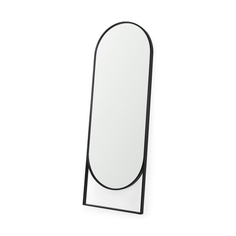 Sadie 28.0L x 2.0W x 78.0H Black Metal Rounded Arch Floor Mirror from Mercana - Luna Furniture