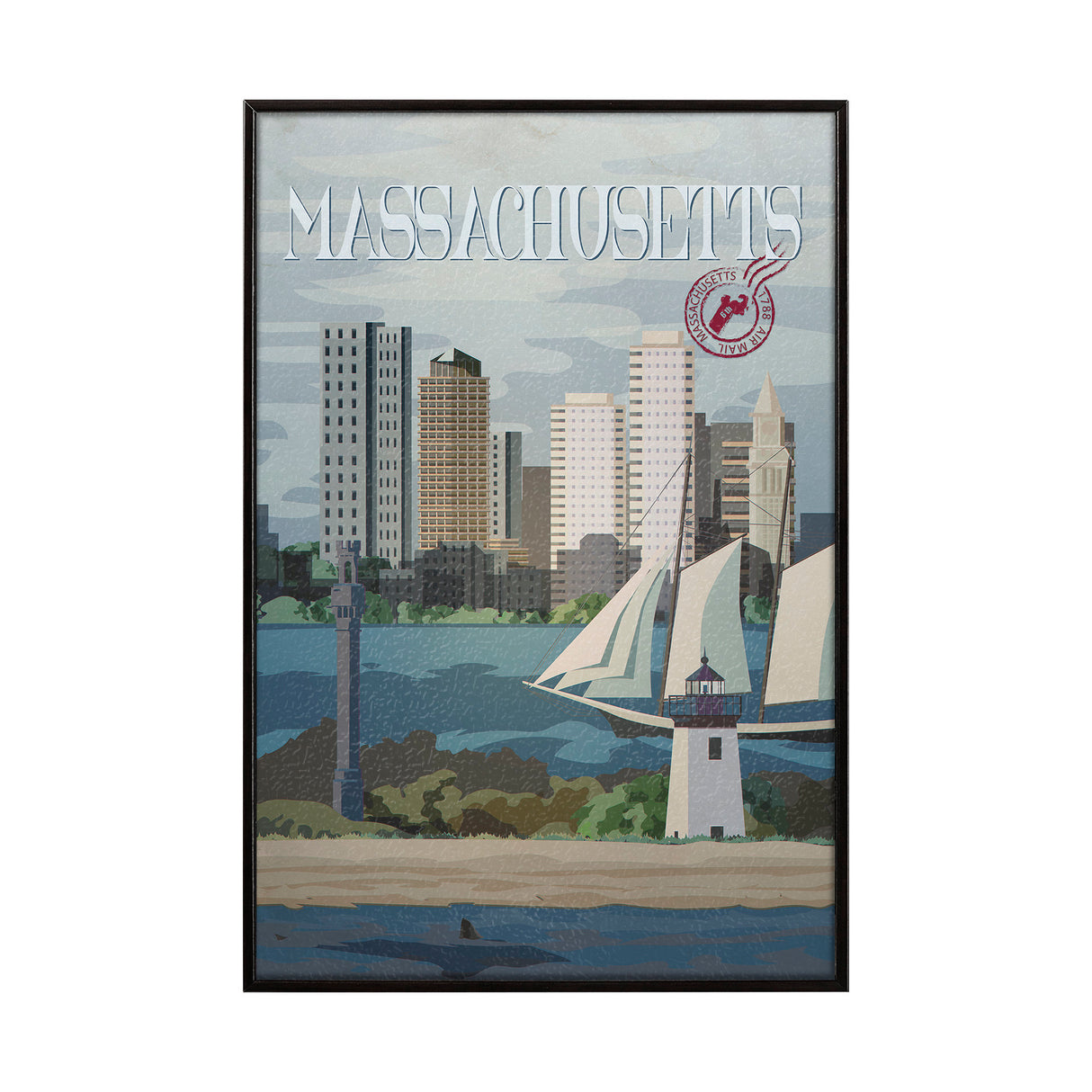 Massachusetts Go USA (SM) by Mercana Studio a Hand Embellished Decograph Framed Art Print from Mercana - Luna Furniture