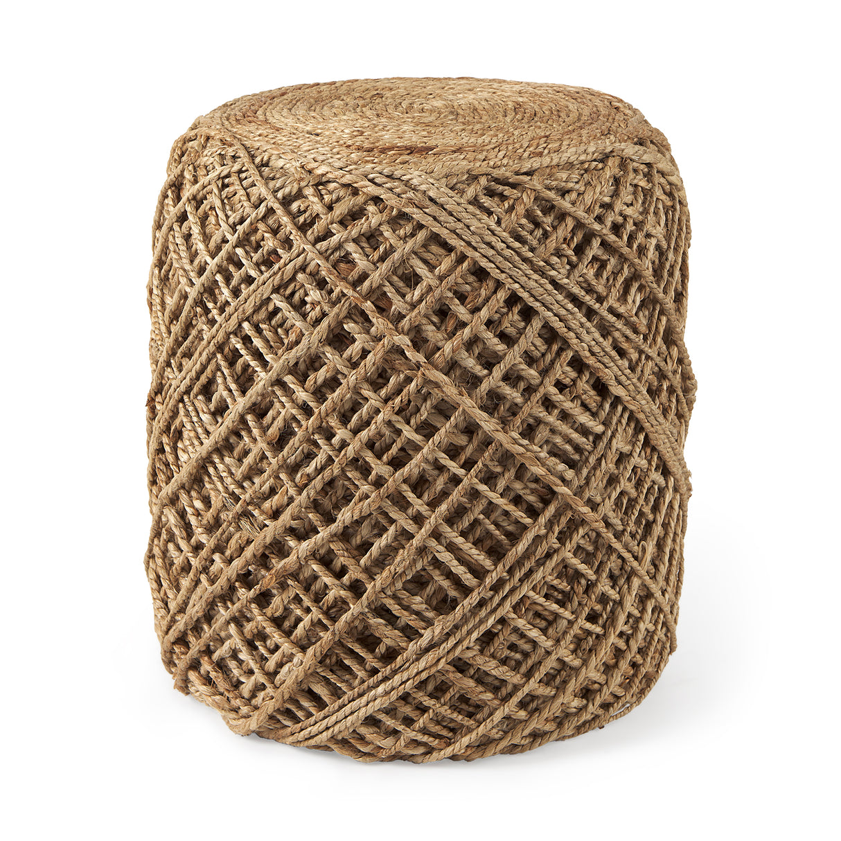 Allium Brown Handwoven Wool Cylindrical Pouf from Mercana - Luna Furniture