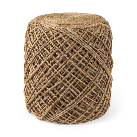 Allium Brown Handwoven Wool Cylindrical Pouf from Mercana - Luna Furniture
