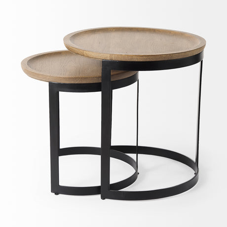 Aisley (Set of 2) 19.3L x 19.3W x 19H Light Brown Wood W/ Black Metal Base Round Nesting Side Tables from Mercana - Luna Furniture