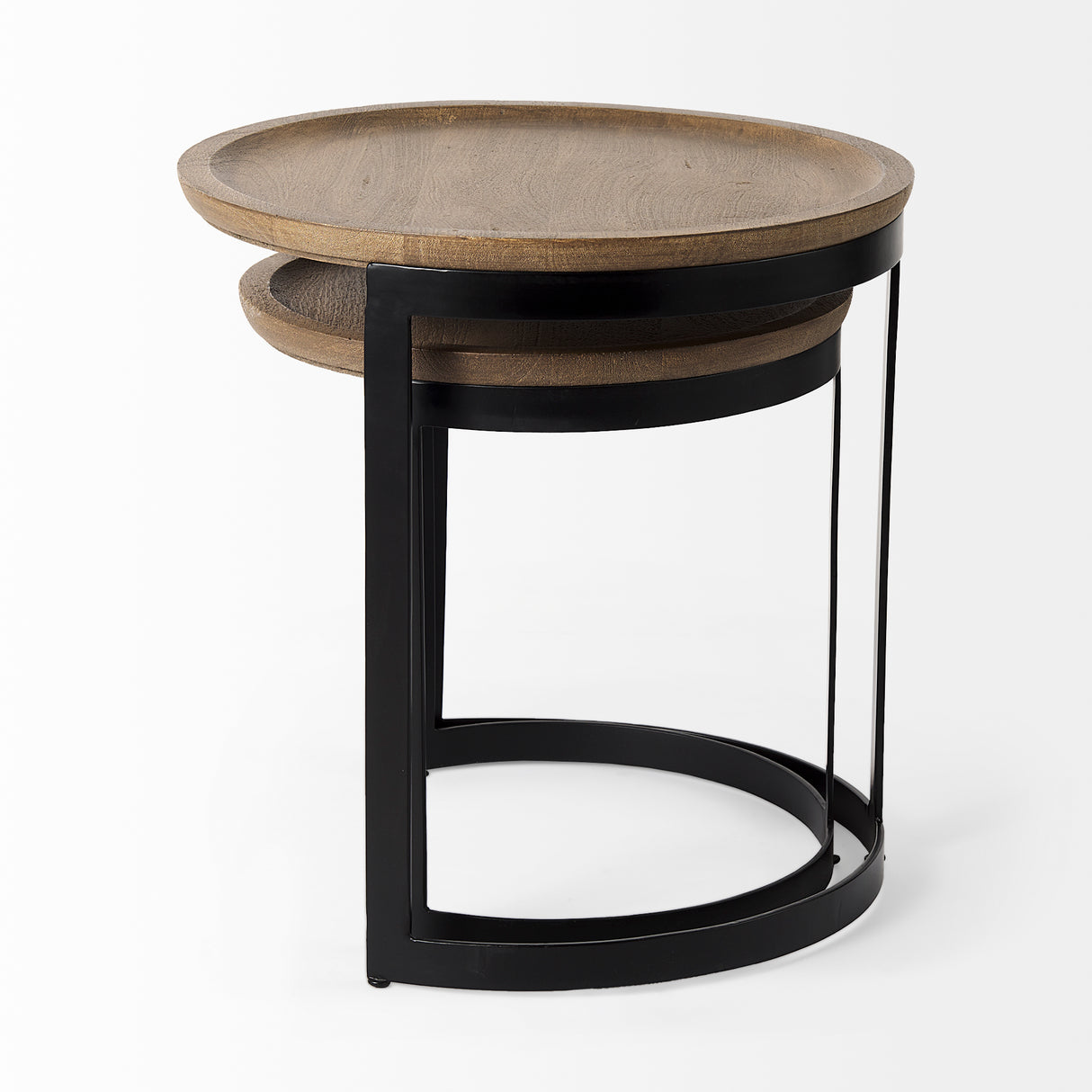 Aisley (Set of 2) 19.3L x 19.3W x 19H Light Brown Wood W/ Black Metal Base Round Nesting Side Tables from Mercana - Luna Furniture