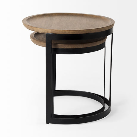 Aisley (Set of 2) 19.3L x 19.3W x 19H Light Brown Wood W/ Black Metal Base Round Nesting Side Tables from Mercana - Luna Furniture