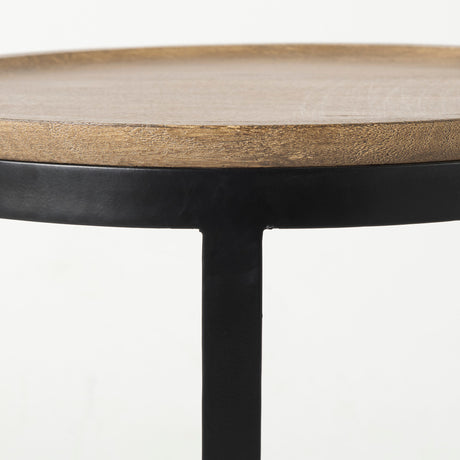 Aisley (Set of 2) 19.3L x 19.3W x 19H Light Brown Wood W/ Black Metal Base Round Nesting Side Tables from Mercana - Luna Furniture