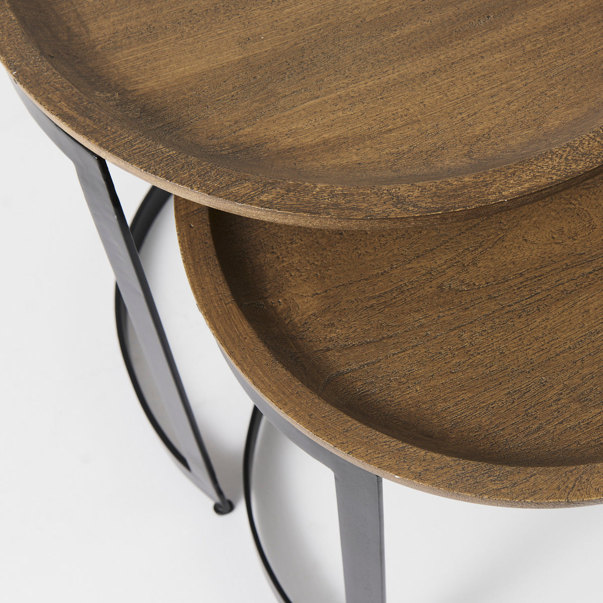 Aisley (Set of 2) 19.3L x 19.3W x 19H Light Brown Wood W/ Black Metal Base Round Nesting Side Tables from Mercana - Luna Furniture